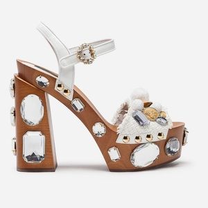 DOLCE & GABBANA Embellishment Raffia Platform Sandals